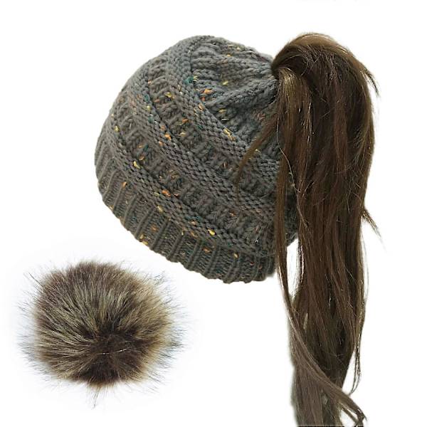 Vintermössa stickad beanie konfetti varm pompom mössa för kvinnor...