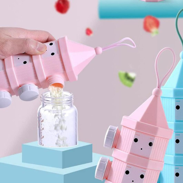 Baby mjölkpulver dispenser bärbar 3 lager tecknad mjölkpulver mellanmål förvaringsbehållare för småbarn