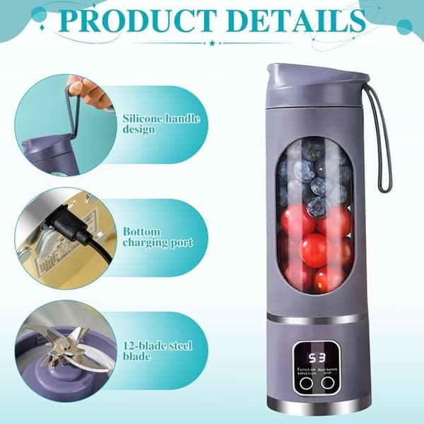 Portable Electric Juicer - 12 Blades, 3 Modes, Easy to Clean, Multifunctional Small