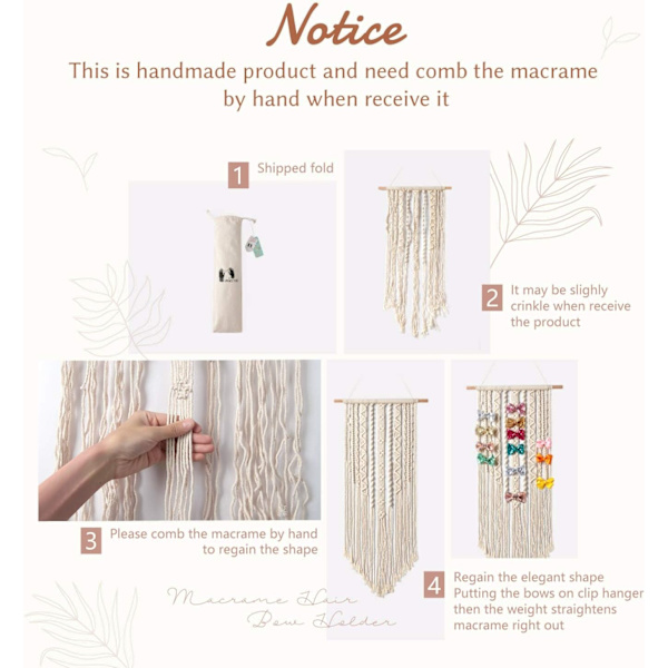 Macrame Hårspänne Hållare Hängande Hårklämmor Hängare Hårband Förvaring Organizer Boho Väggdekor Bo