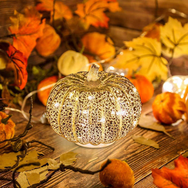 Halloween Pumpa Ljus Silver Glowing Glas Pumpa Nattljus Prydnader Höst Thanksgiving Thanksg