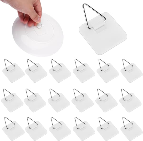20 Pieces Invisible Plate Hangers for Wall, Self-Adhesive Plastic Wall Hooks for Hanging Plates