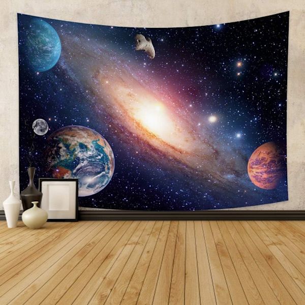 150x100cm Kosmos Gobeläng, Jorden Måne Planet Meteorit Stjärnhimmel Galax Väggbonad för Sovrum