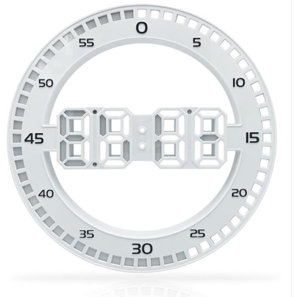 3D LED väggklocka rund stor digital väckarklocka, 4 nivåer ljusstyrka justering, 12/24 timmars visning