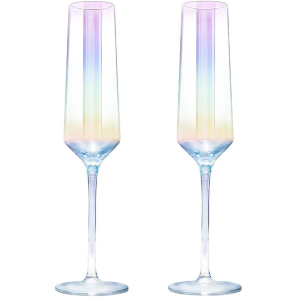 Kristall Champagne Flöjt Glas Set 2 Stycken Regnbåge Champagne Glas Flöjt Bröllop Jul Alla Hjärtans Dag