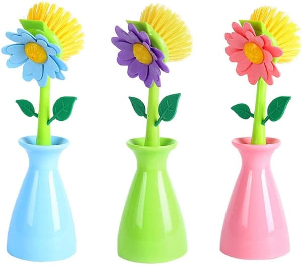 3 st diskborste borste söt blomma form lång handtag diskborste ren för skrubbning kit