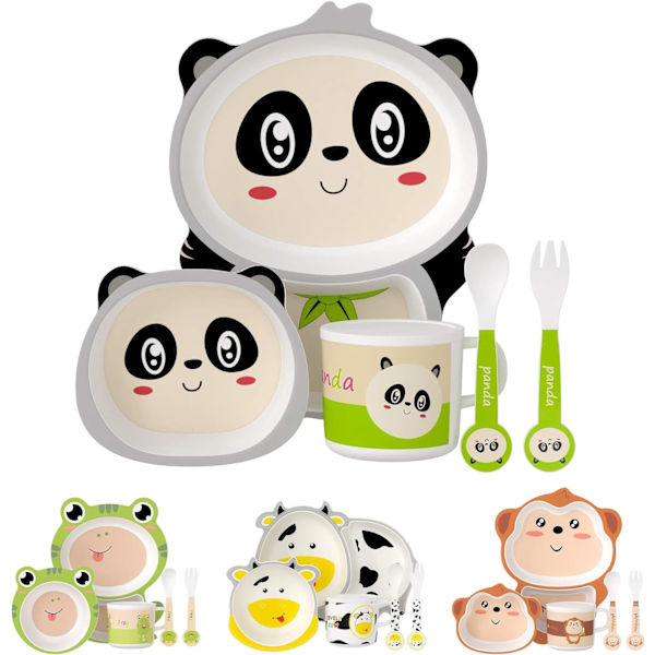 2025 Nytt Barnservis Set Middagsset Babytallrik Skål Bambufiber Gaffel (Panda)