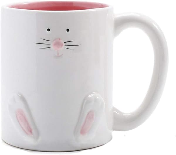 Rosa keramisk kaffemugg med 3D-kanindesign, söt påskpresent för barn, 400 ml