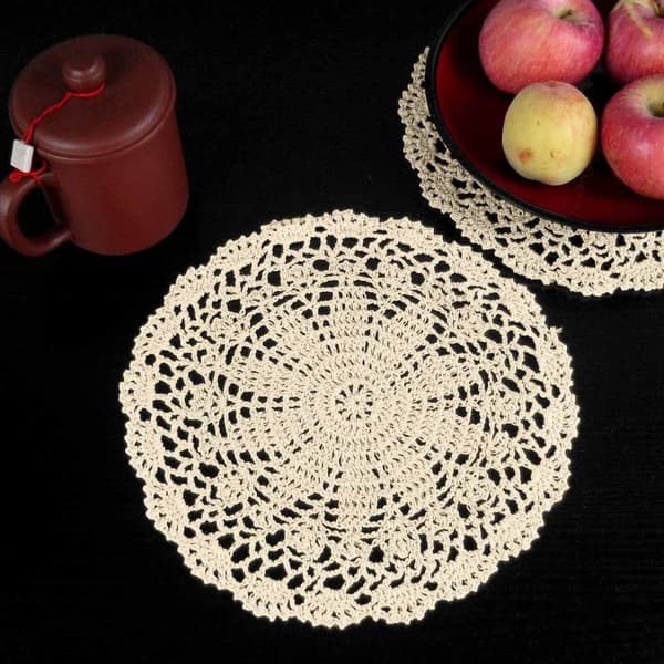 Virkade bomullsdukar i spets, 4-pack, Persia, beige, 18 cm