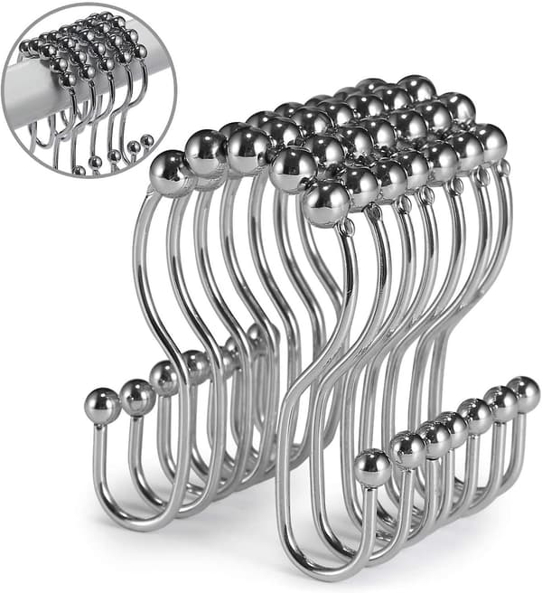 12-pack duschdraperikrokar Rostfritt stål Dubbel glidande Anti-fall krok (krom)