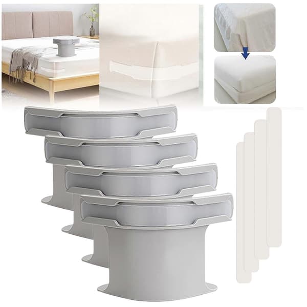 4-pack Non-Slip Sheet Holders, Easy Sheet Clips - Sheet Corner Holders for Secure & Snug, Side Sleepers Grey