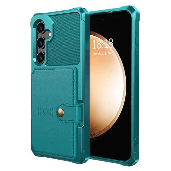 SKALO Samsung S25 Shockproof Case with Wallet - Green Grön green