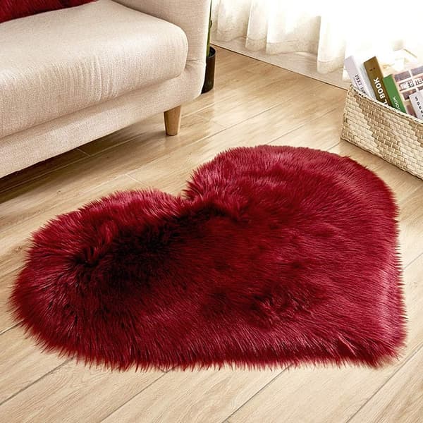Vintermatta enfärgad ull imitation hjärta form kärlek plysch deco vardagsrum bord soffa sovrum