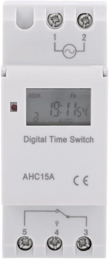 Digital veckoprogrammerbar timerbrytare, 16 PÅ/AV-inställningar, LCD-display, DIN-skenmontering, AC220V 15A