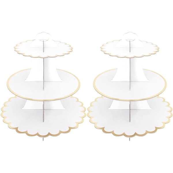 2-pack tårtställ i kartong, 3-vånings papperscupcake-ställ dessertbakverkstorn runda tårtställ för A