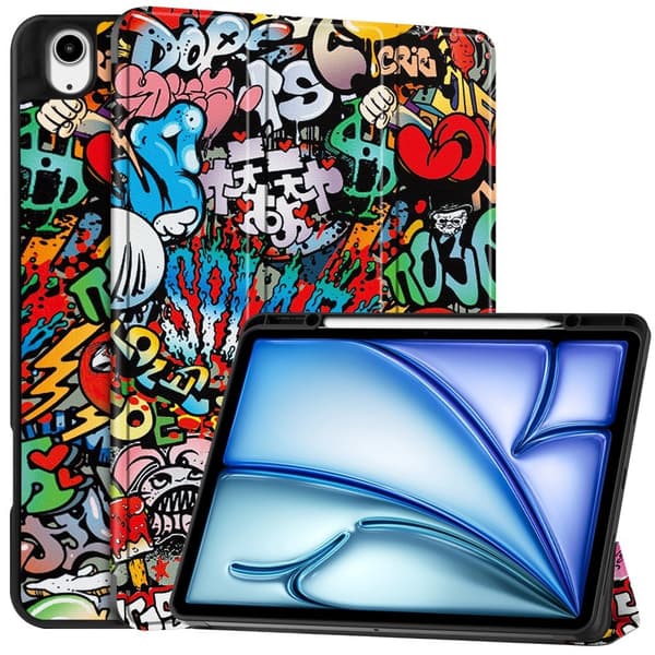 Til iPad Air 13 (2024) Slim fit trefoldigt etui Pennebakke - Graffiti multifärg multicolor