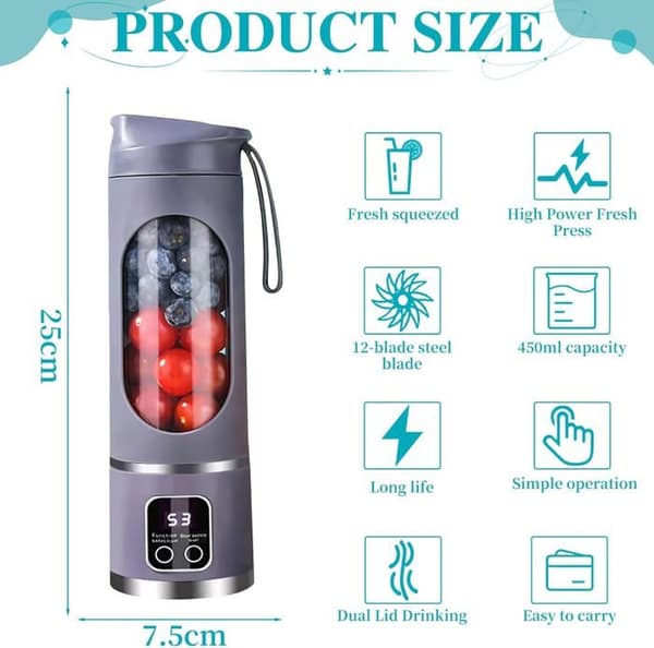 Portable Electric Juicer - 12 Blades, 3 Modes, Easy to Clean, Multifunctional Small