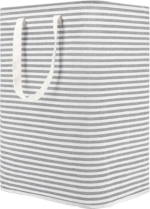 80L Freestanding Laundry Hamper with Handles, Foldable Large Cotton Storage Basket for Clothes (Grey)