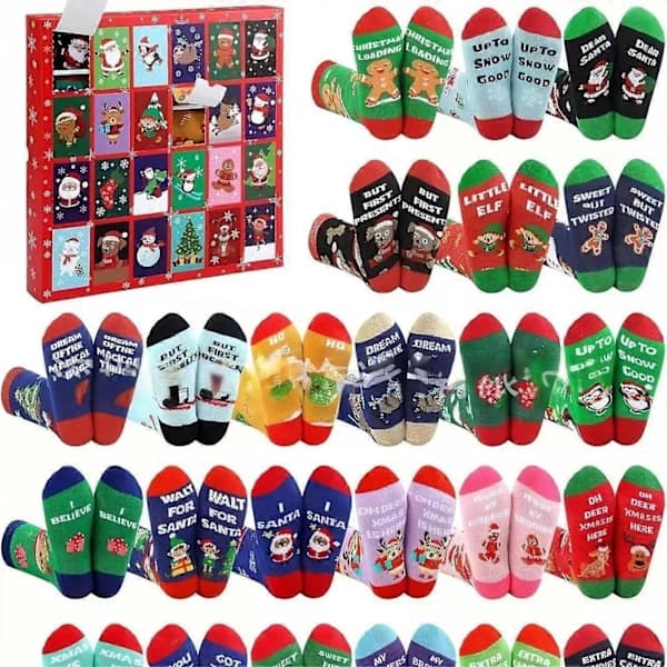 Julnedräkning Adventskalender Strømper Blind Box Unisex Overraskelsesgaveæske Julestrømper H 12 par strømper