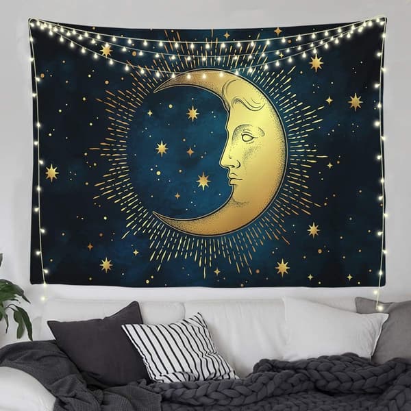 Måntapetserier Estetisk Sol Och Måntapetserier För Sovrum 51X59 Tum Celestial Blå Häxa