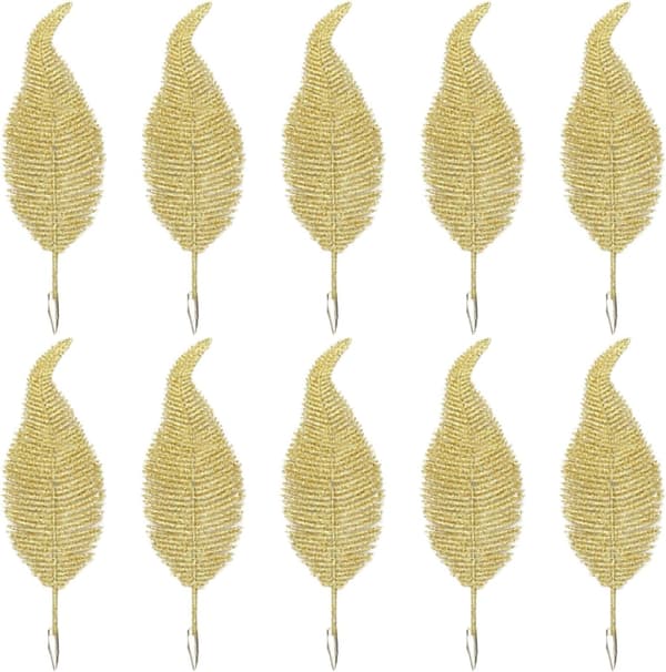 Set med 10 konstgjorda julstjärnor - Glittriga Phoenix-blad - Julgransprydnader