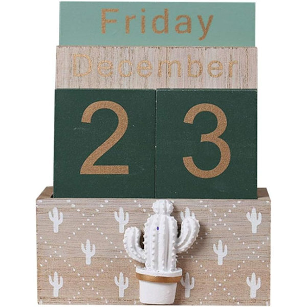 Trä Evighetskalender, Vintage Träblock Evighetskalender Skrivbordstillbehör Månad Vecka