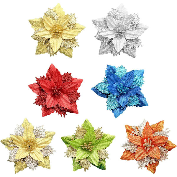 12-pack konstgjord julgran glitter julgransprydnad julstjärna med, champagne