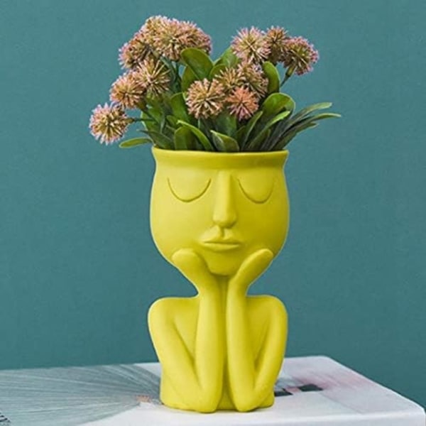 2025 Lämplig Kreativ Nordisk Blomkruka Vas för Suckulenter Abstrakt Blomkruka Ansikte Inomhus Blommor Gul Vas