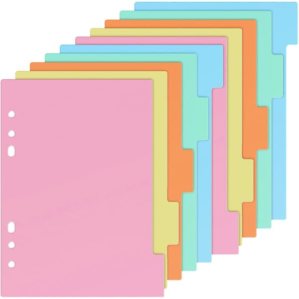 10 Pcs Colored Tabs A5 Index Planner Index Transparent Index Sheets Page Dividers 6 Holes
