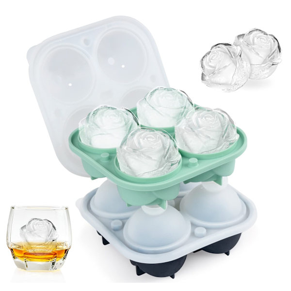 2-pack rosformad isbricka med avtagbart lock, lätt att lossa, flexibla isformar, 8 isbitar