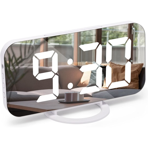 Väckarklocka med dimbar LED-display, digital väckarklocka, sängbordsalarm spegel väckarklocka, 3 dimm