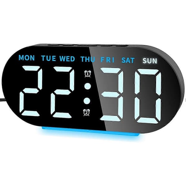 Radio Controlled Digital Alarm Clock with LED Display, Digital Alarm Clock, Night Light, Snooze, Table Clock Green Blue