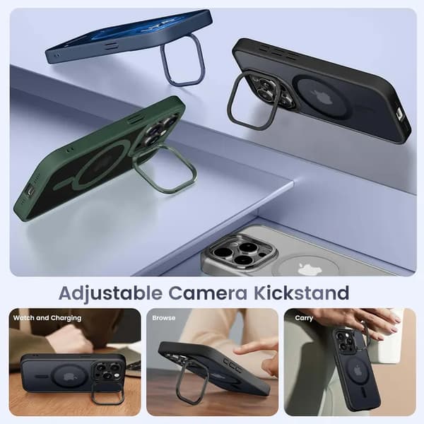 Shockproof Camera Lens Protector & Stand Protective Phone Case for Phone 17 Pro Max Case 16 15 14 13 12 Pro, MagSafe Durable Wireless Magnetic