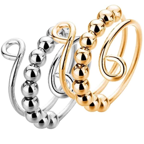 Roterbar stressring i metall för ångestlindring, slitstark, 2-pack