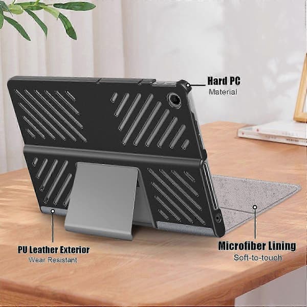 Etui til Lenovo Tab Plus 11,5-tommer TB351FU med varmeafledende læderstativ - Sortc p Grå Grey Lenovo Tab Plus
