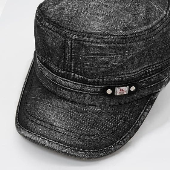 Unisex Cadet Army Cap Adjustable Flat Top Cap Washed Cotton Military Hat Baseball Cap Black