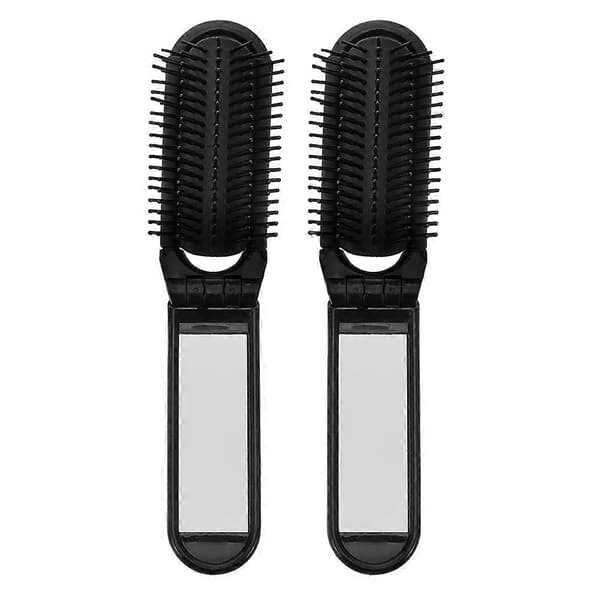 Compact Brush with Mirror Portable Foldable Hairbrush for Women and Men for Quick Refresh 2 pcs