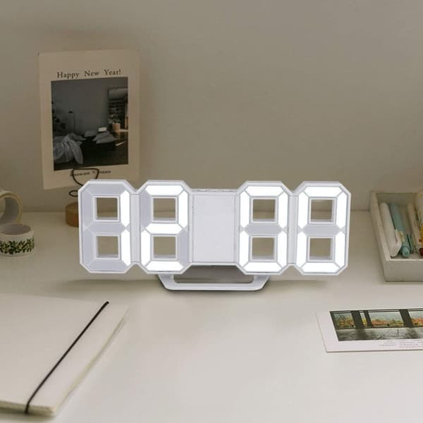 3D LED Digital Väggklocka, Sovrumskontor Väckarklocka, Heminredning, Vitt Hus (Vitt)