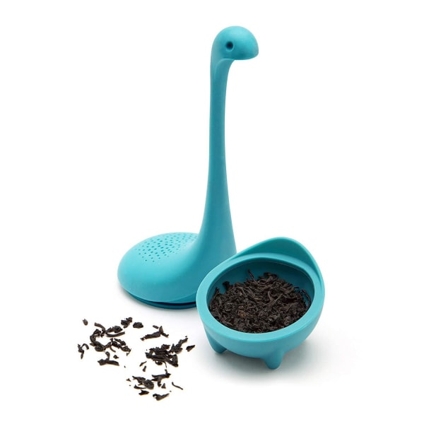 Löst te-infuser (turkos färg) - dinosauriefilter med blötläggningskedja - långhalsad