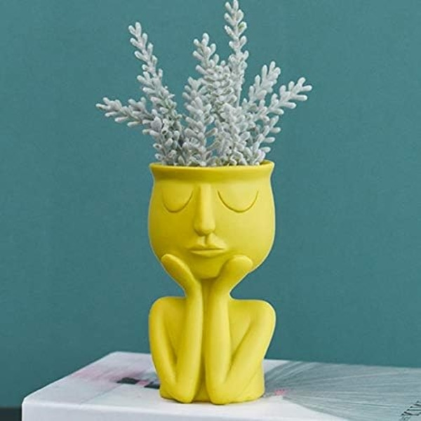 2025 Ny Kreativ Nordisk Blomkruka Vas för Suckulenter Abstrakt Blomkruka Ansikte Inomhus Blommor Gul Vas