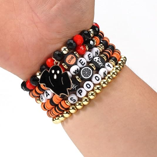 Halloween-armbånd stablebart svart steinperle elastisk armbånd