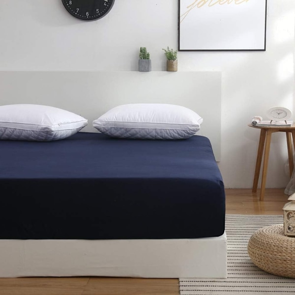 Lakan med resår 150X200 Cap 30 Cm Madrasskydd Polyester Sängset, Blå (Exklusive örngott)