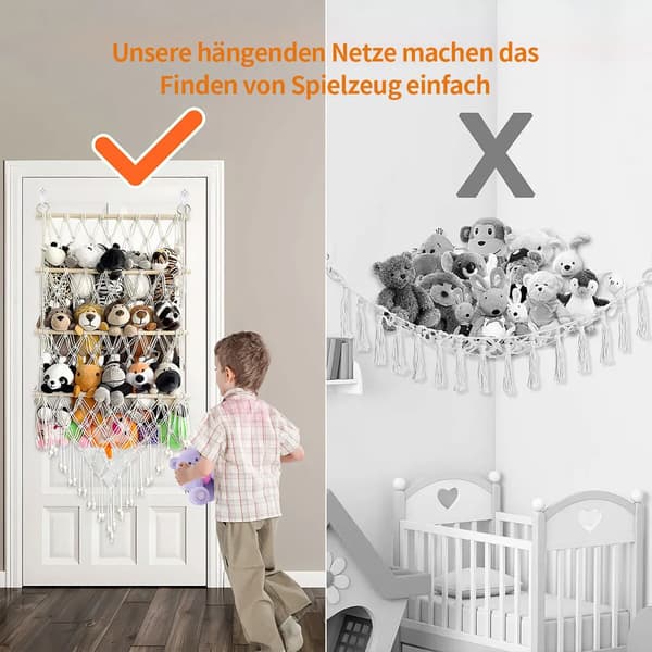 Hanging Basket Three Tiers Tassel Hammock Stuffed Animal Organizer B