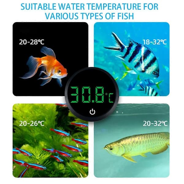 Digitale termometre for akvarium, nøyaktig temperatursensor, selvklebende måleverktøy for akvarier Black Centigrade
