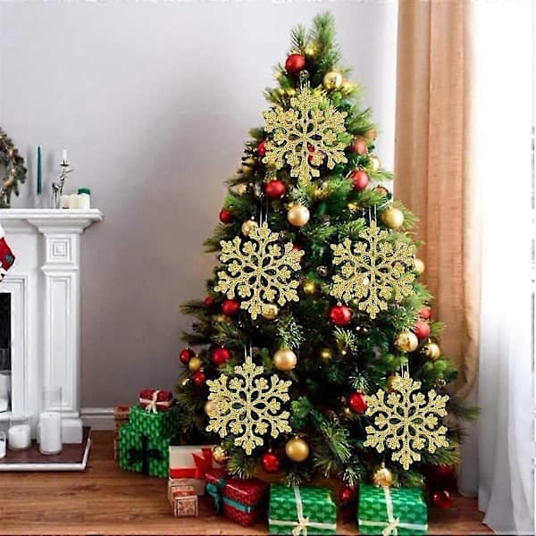 24-pack glitter snöflinge ornament, julgrans snöflinge dekoration