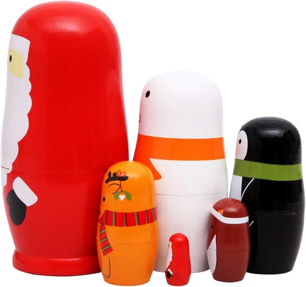 Jul Rysk Trä Matryoshka Handgjord Nötknäppare Trä Nesting Dockor Trä Samlarobjekt