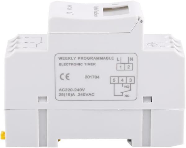 Digital veckoprogrammerbar timerbrytare, 16 PÅ/AV-inställningar, LCD-display, DIN-skenmontering, AC220V 15A