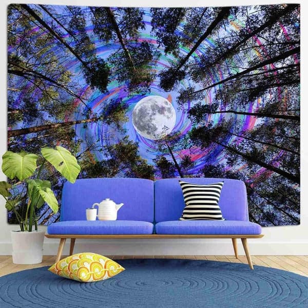 Psykedelisk Måntapet, Väggbonad i Högdensitetspolyester, 150x150 cm, för Sovrum och Studentrumsinredning