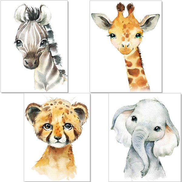 2024 Lämplig set med 4 affischer dekoration för barnrum - baby eller flicka affischer - djungel safari djur