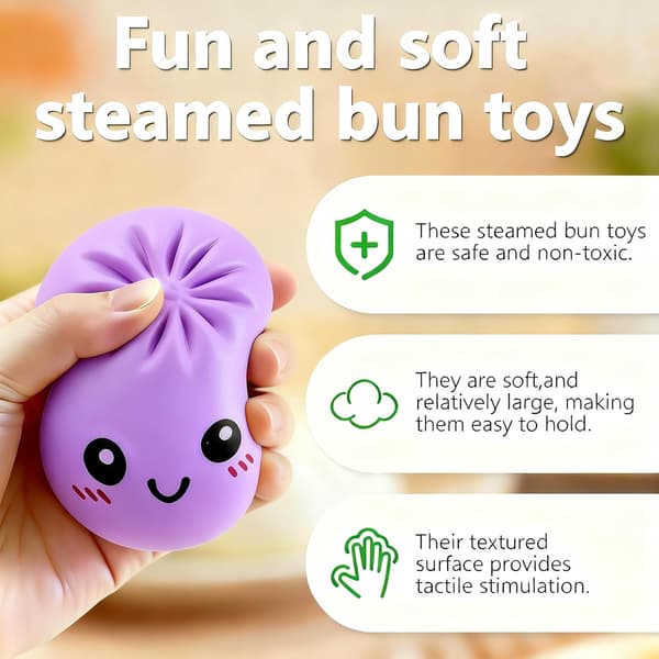 Glitter Dumpling Squishy Toy, Soft Stretchable Squeeze Ball with Steamer for Kids & Adults